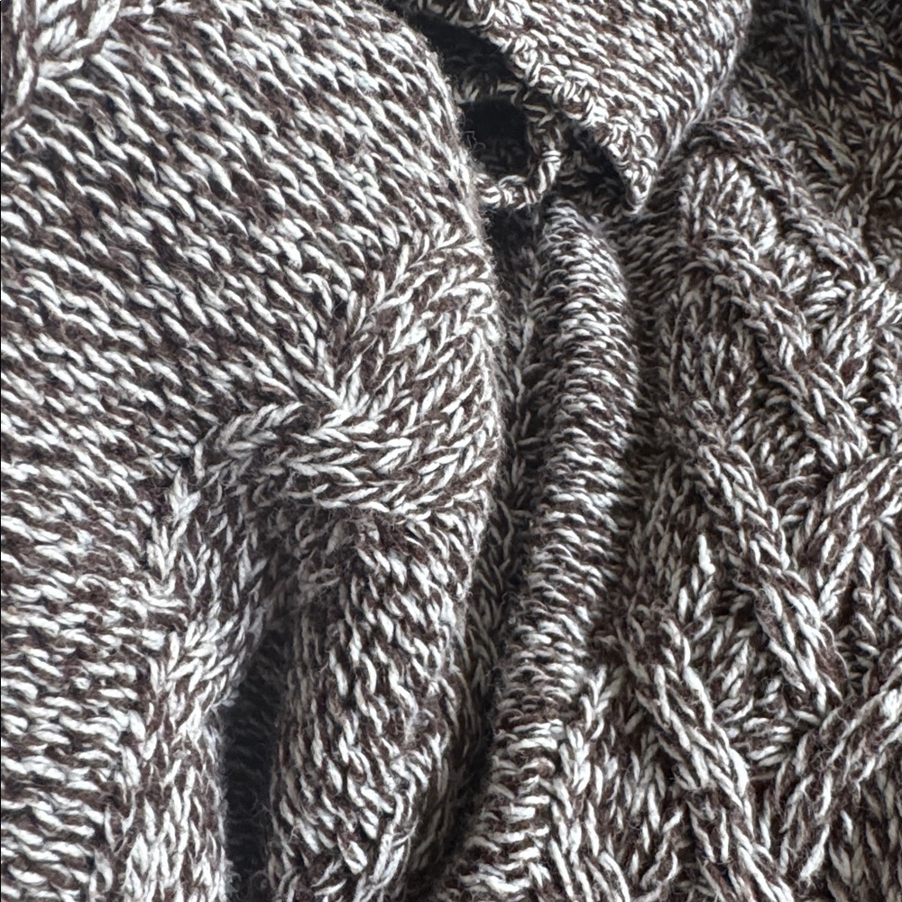 Elegant Cable Knit Short Sleeve Brown White Thread Sweater Dress - Picture 7 of 11